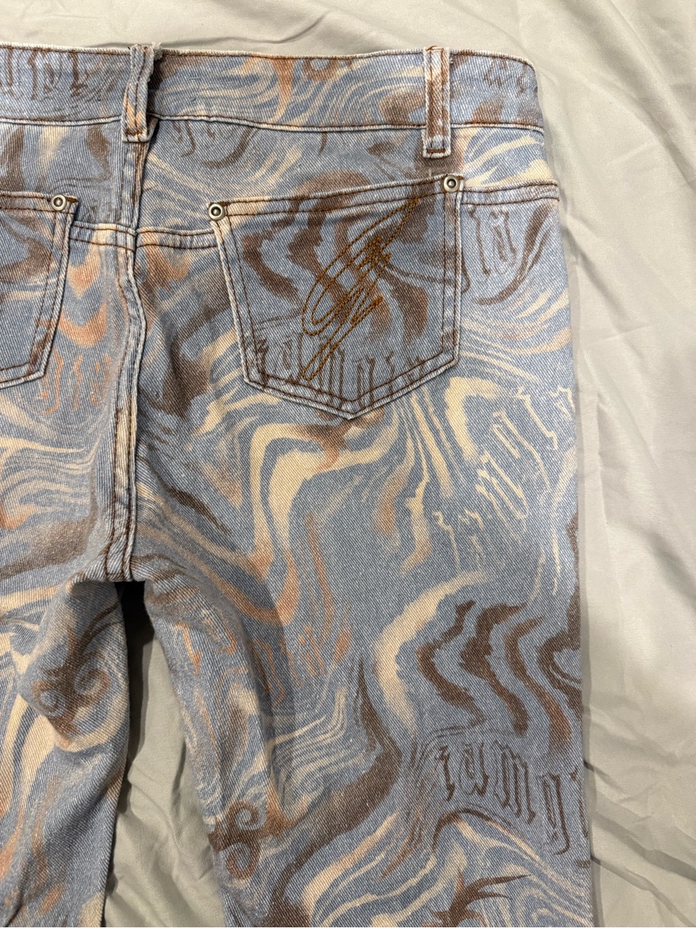 I.AM.GIA Marble Print Flare Jeans Size M Blue Tan - Picture 4 of 5